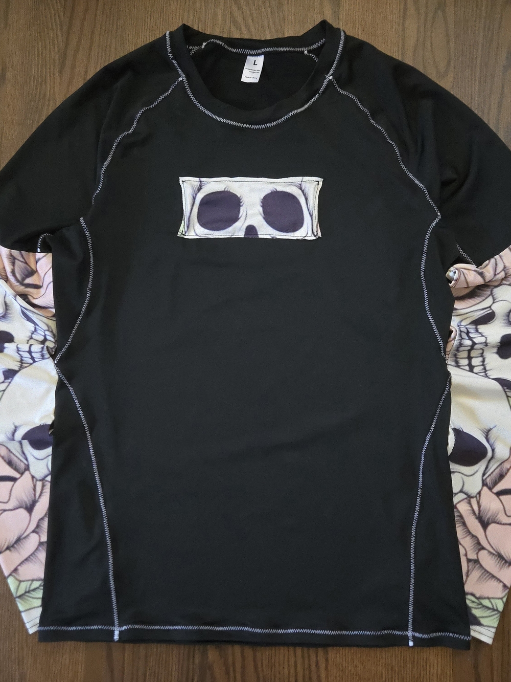 SKULL LONGSLEEVES black contrast stitched activewear style t-shirt - SMALL